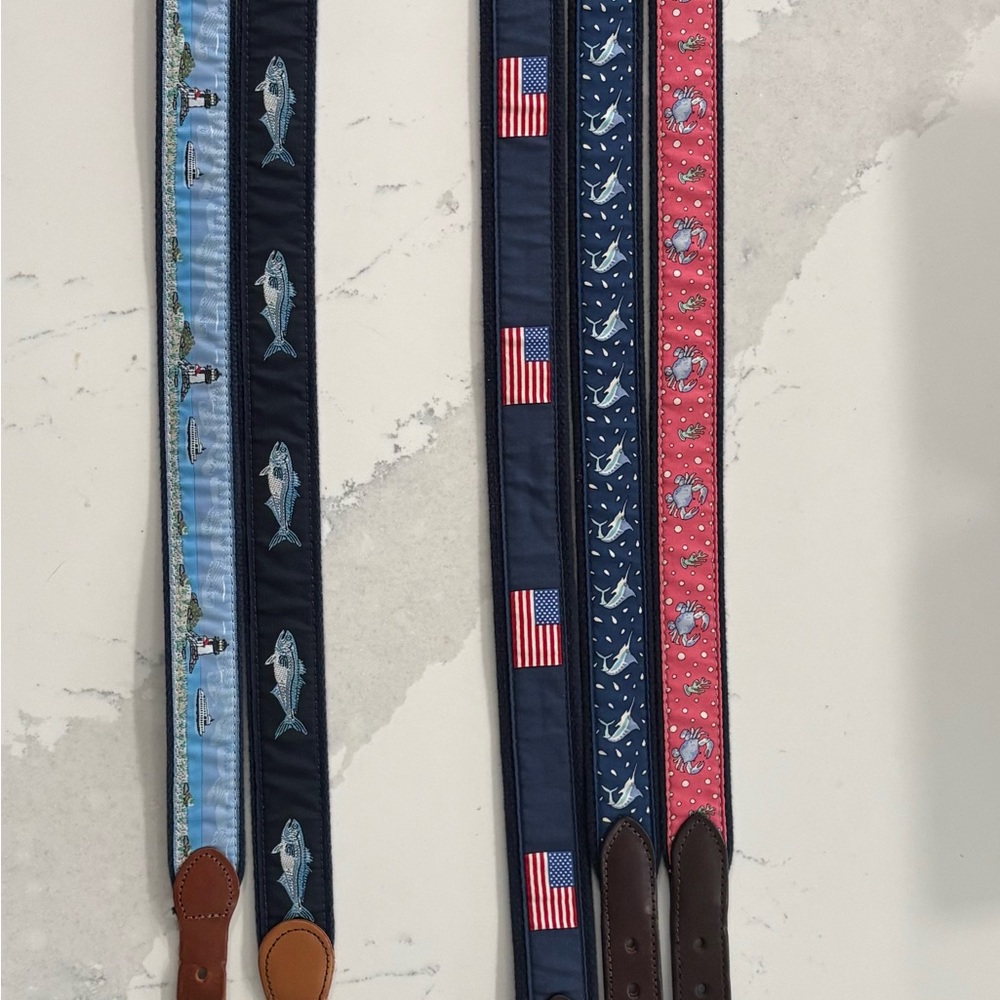 (5) boys belts. 3 Vineyard Vines, 1 Preston, 1 Leatherman Limited.